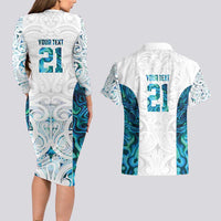 Custom New Zealand Aotearoa Couples Matching Long Sleeve Bodycon Dress and Hawaiian Shirt Maori Paua Shell Indigenous - Polynesian Pride