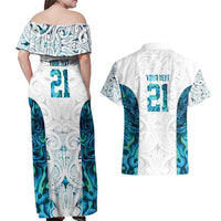 Custom New Zealand Aotearoa Couples Matching Off Shoulder Maxi Dress and Hawaiian Shirt Maori Paua Shell Indigenous - Polynesian Pride