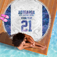 Custom New Zealand Aotearoa Beach Blanket Purple Maori Paua Shell Indigenous - Polynesian Pride