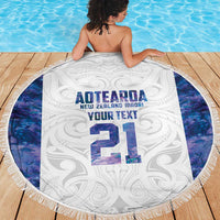 Custom New Zealand Aotearoa Beach Blanket Purple Maori Paua Shell Indigenous - Polynesian Pride