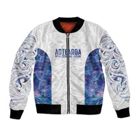 Custom New Zealand Aotearoa Bomber Jacket Purple Maori Paua Shell Indigenous - Polynesian Pride