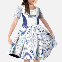 Custom New Zealand Aotearoa Family Matching Short Sleeve Bodycon Dress and Hawaiian Shirt Purple Maori Paua Shell Indigenous - Polynesian Pride