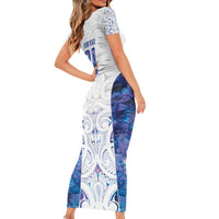 Custom New Zealand Aotearoa Family Matching Short Sleeve Bodycon Dress and Hawaiian Shirt Purple Maori Paua Shell Indigenous - Polynesian Pride