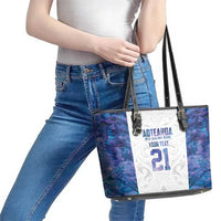 Custom New Zealand Aotearoa Leather Tote Bag Purple Maori Paua Shell Indigenous - Polynesian Pride