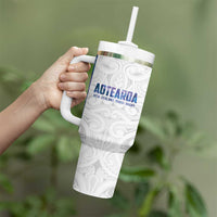 Custom New Zealand Aotearoa Tumbler With Handle Purple Maori Paua Shell Indigenous - Polynesian Pride