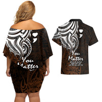 Your Matter Suicide Prevention Couples Matching Off Shoulder Short Dress and Hawaiian Shirt Gold Polynesian Tribal LT9 - Polynesian Pride