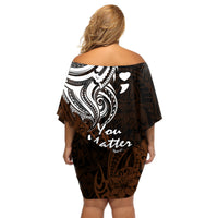 Your Matter Suicide Prevention Off Shoulder Short Dress Gold Polynesian Tribal LT9 - Polynesian Pride
