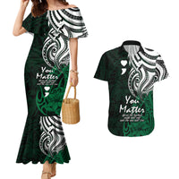 Your Matter Suicide Prevention Couples Matching Mermaid Dress and Hawaiian Shirt Green Polynesian Tribal LT9 Green - Polynesian Pride