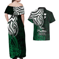 Your Matter Suicide Prevention Couples Matching Off Shoulder Maxi Dress and Hawaiian Shirt Green Polynesian Tribal LT9 - Polynesian Pride