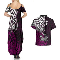 Your Matter Suicide Prevention Couples Matching Summer Maxi Dress and Hawaiian Shirt Pink Polynesian Tribal LT9 - Polynesian Pride