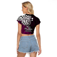 Your Matter Suicide Prevention Raglan Cropped T Shirt Pink Polynesian Tribal LT9 - Polynesian Pride