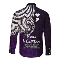Your Matter Suicide Prevention Long Sleeve Button Shirt Purple Polynesian Tribal LT9 - Polynesian Pride