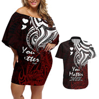 Your Matter Suicide Prevention Couples Matching Off Shoulder Short Dress and Hawaiian Shirt Red Polynesian Tribal LT9 Red - Polynesian Pride