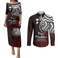 Your Matter Suicide Prevention Couples Matching Puletasi Dress and Long Sleeve Button Shirts Red Polynesian Tribal LT9 Red - Polynesian Pride
