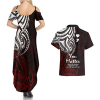 Your Matter Suicide Prevention Couples Matching Summer Maxi Dress and Hawaiian Shirt Red Polynesian Tribal LT9 - Polynesian Pride