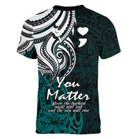 Your Matter Suicide Prevention Women V Neck T Shirt Turqoise Polynesian Tribal LT9 - Polynesian Pride