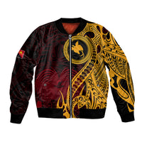 Papua New Guinea Island Bomber Jacket Bird of Paradise with Gold Polynesian Tribal LT9 Unisex Gold - Polynesian Pride