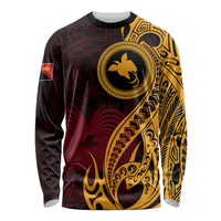 Papua New Guinea Island Long Sleeve Shirt Bird of Paradise with Gold Polynesian Tribal LT9