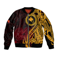 Papua New Guinea Island Sleeve Zip Bomber Jacket Bird of Paradise with Gold Polynesian Tribal LT9 Unisex Gold - Polynesian Pride