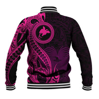 Papua New Guinea Island Baseball Jacket Bird of Paradise with Pink Polynesian Tribal LT9 - Polynesian Pride