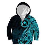 Papua New Guinea Island Kid Hoodie Bird of Paradise with Aqua Polynesian Tribal LT9 Zip Hoodie Aqua - Polynesian Pride