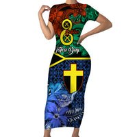 Tafea Day Family Matching Short Sleeve Bodycon Dress and Hawaiian Shirt Vanuatu Sand Drawing With Polynesian Pattern LT9 Mom's Dress Blue - Polynesian Pride