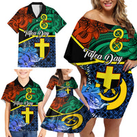 Personalised Tafea Day Family Matching Off Shoulder Short Dress and Hawaiian Shirt Vanuatu Sand Drawing With Polynesian Pattern LT9 - Polynesian Pride