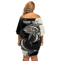 Personalised Polynesia Fishing Family Matching Off Shoulder Short Dress and Hawaiian Shirt With Maori Hei Matau Fish Hook Gold Art LT9 - Polynesian Pride