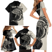 Personalised Polynesia Fishing Family Matching Short Sleeve Bodycon Dress and Hawaiian Shirt With Maori Hei Matau Fish Hook Gold Art LT9 - Polynesian Pride