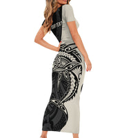Personalised Polynesia Fishing Family Matching Short Sleeve Bodycon Dress and Hawaiian Shirt With Maori Hei Matau Fish Hook Gold Art LT9 - Polynesian Pride