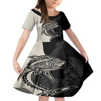Personalised Polynesia Fishing Family Matching Tank Maxi Dress and Hawaiian Shirt With Maori Hei Matau Fish Hook Gold Art LT9 Daughter's Dress Gold - Polynesian Pride