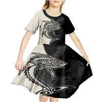 Personalised Polynesia Fishing Kid Short Sleeve Dress With Maori Hei Matau Fish Hook Gold Art LT9 - Polynesian Pride