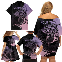 Personalised Polynesia Fishing Family Matching Off Shoulder Short Dress and Hawaiian Shirt With Maori Hei Matau Fish Hook Pastel Art LT9 - Polynesian Pride