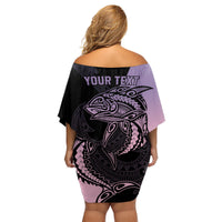 Personalised Polynesia Fishing Family Matching Off Shoulder Short Dress and Hawaiian Shirt With Maori Hei Matau Fish Hook Pastel Art LT9 - Polynesian Pride