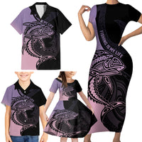 Personalised Polynesia Fishing Family Matching Short Sleeve Bodycon Dress and Hawaiian Shirt With Maori Hei Matau Fish Hook Pastel Art LT9 - Polynesian Pride