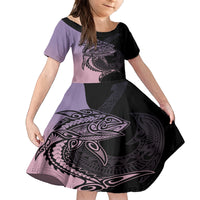 Personalised Polynesia Fishing Kid Short Sleeve Dress With Maori Hei Matau Fish Hook Pastel Art LT9 KID Pastel - Polynesian Pride
