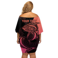 Personalised Polynesia Fishing Family Matching Off Shoulder Short Dress and Hawaiian Shirt With Maori Hei Matau Fish Hook Pink Art LT9 - Polynesian Pride