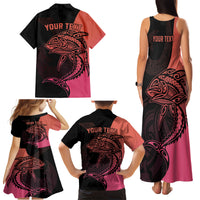Personalised Polynesia Fishing Family Matching Tank Maxi Dress and Hawaiian Shirt With Maori Hei Matau Fish Hook Pink Art LT9 - Polynesian Pride