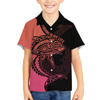 Personalised Polynesia Fishing Family Matching Tank Maxi Dress and Hawaiian Shirt With Maori Hei Matau Fish Hook Pink Art LT9 Son's Shirt Pink - Polynesian Pride