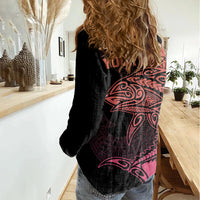 Personalised Polynesia Fishing Women Casual Shirt With Maori Hei Matau Fish Hook Pink Art LT9 - Polynesian Pride
