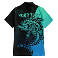 Personalised Polynesia Fishing Family Matching Off Shoulder Maxi Dress and Hawaiian Shirt With Maori Hei Matau Fish Hook Turquoise Art LT9 - Polynesian Pride