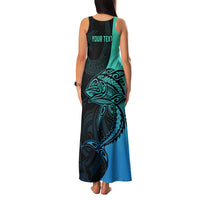 Personalised Polynesia Fishing Family Matching Tank Maxi Dress and Hawaiian Shirt With Maori Hei Matau Fish Hook Turquoise Art LT9 - Polynesian Pride