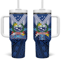 Custom Rugby Toa Samoa Tumbler With Handle Samoa mo Samoa Strength in Tatau - Polynesian Pride
