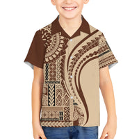 Samoa Siapo Arty Family Matching Short Sleeve Bodycon Dress and Hawaiian Shirt Brown Style LT9 Son's Shirt Brown - Polynesian Pride