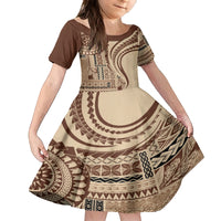 Samoa Siapo Arty Family Matching Tank Maxi Dress and Hawaiian Shirt Brown Style LT9 Daughter's Dress Brown - Polynesian Pride