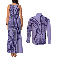 Samoa Siapo Arty Couples Matching Tank Maxi Dress and Long Sleeve Button Shirt Purple Style LT9 - Polynesian Pride