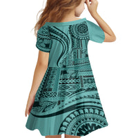 Samoa Siapo Arty Kid Short Sleeve Dress Turquoise Style LT9 - Polynesian Pride