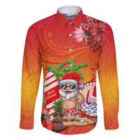 Personalised Wishes in Tahitian Christmas Family Matching Off Shoulder Short Dress and Hawaiian Shirt French Polynesia Santa Beach LT9 Dad's Shirt - Long Sleeve Red - Polynesian Pride