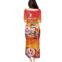 Personalised Wishes in Tahitian Christmas Family Matching Puletasi Dress and Hawaiian Shirt French Polynesia Santa Beach LT9 - Polynesian Pride