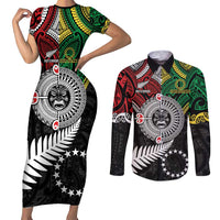 Aotearoa and Cook Islands Mo Te Tiriti Couples Matching Short Sleeve Bodycon Dress and Long Sleeve Button Shirt New Zealand Honour The Treaty Ake!Ake!Ake!
